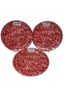 Tommy Bahama Melamine Dinner Plates Red White Speckled Sat Of 3 NEW - Picture 1 of 6