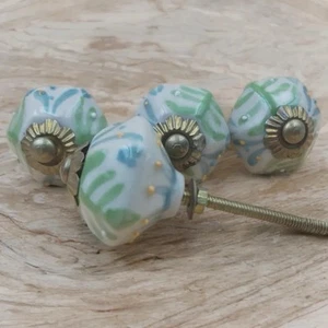 Blue white green knobs Hand Painted ceramic drawer knobs wardrobe handles - Picture 1 of 5