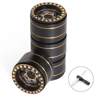4Pcs 1.0" Brass Beadlock Wheel Rims Tires For 1/18 TRX-4M SCX24 FMS RC Car - Image 1 of 4