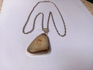 Large Vintage Sterling Silver Banded Druzy Agate Pendant Necklace..40.0 Grams - Picture 1 of 24