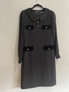 Rickie Freeman Teri Jon schwarz plissiert Langarm Kragen Wolle Krepp Kleid 14 - Bild 1 von 14