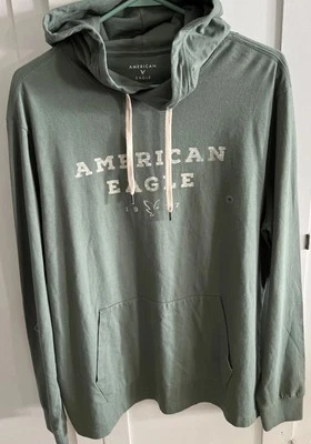 Sudadera con Capucha Pullover American Eagle Para Hombres Mediana Suave Cordón Verde Claro Nueva Foto 1 de 4