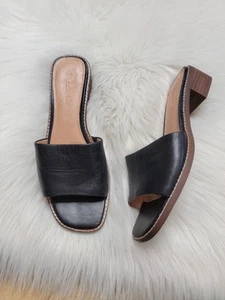 Madewell The Cassady Mule Black Leather Peep Toe Slide Sandals Women’s Size 8 - Picture 1 of 18