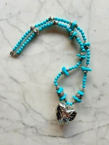 Turquoise Costume Jewelry Women's Heart Necklace 14" Long - Picture 1 of 6
