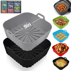 Square Silicone Air Fryer Liners, 2Pcs 9 Inch Reusable Air Fryer Pot, Airfrye... - Picture 1 of 7