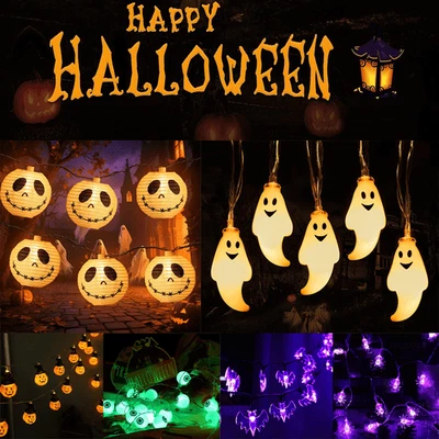 20LED Halloween Curtain Pumpkin Lantern String Fairy Lights Garland Party UK - Image 1 of 4
