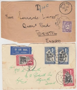 CEYLON 1929 un-paid cover NANU OYA-BRISTOL with postage due & 1936 cover - Picture 1 of 9