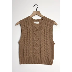 WILFRED Aritzia Cable Knit Sweater Vest Merino Wool Blend Camel Tan size XS - Picture 1 of 6