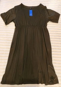 Allegrace Army Green Dress W) Pockets-Scoop Neck-Short Sleeve-Knee Length-2XL - Picture 1 of 6