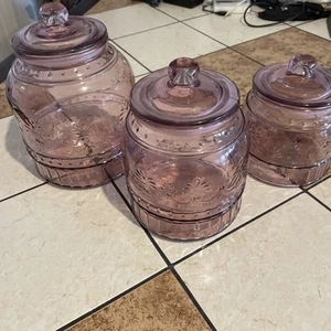 Pionierin geprägte rosa Rose Glas Kanister (3er Set) - Bild 1 von 4