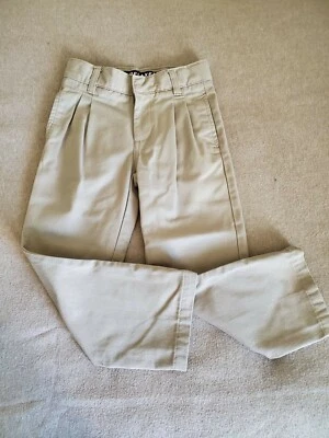 Pantalones beige French Toast para niños talla 6 plisados frente cintura ajustable Foto 1 de 4