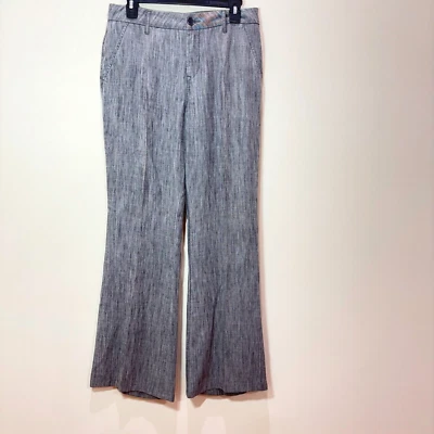 Calça Level 99 Anthropologie Tanya Flare perna larga cinza mistura de linho 27 cintura alta - Imagem 1 de 4