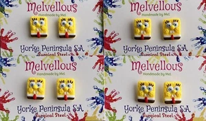 4 Pairs SpongeBob earrings studs Melvellous - Picture 1 of 3