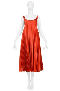 VINTAGE ALEXANDER MCQUEEN RED SATIN PLEATED COCKTAIL DRESS 2003 - Picture 1 of 7