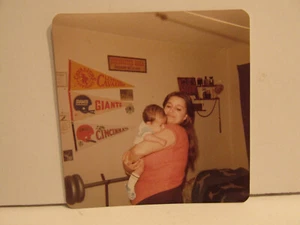 VINTAGE FOUND PHOTOGRAPH COLOR ART OLD PHOTO 1970S MOM WOMAN HOLDING BABY BOY - Picture 1 of 4