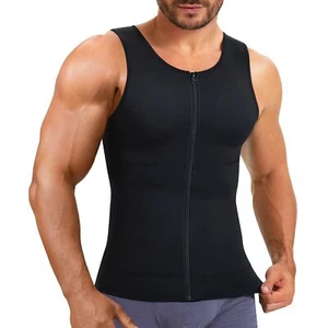 Black Compression Shirts for Men Zipper Vest Body Shaper Mens Belly Slimmer U... - Picture 1 of 6