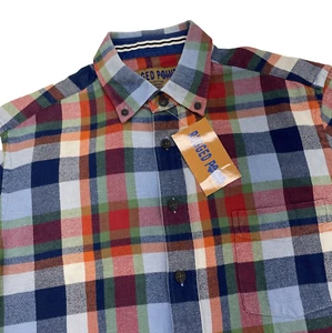 Rugged Point Button Down Pocket Long Sleeve Flannel Men’s M Blue Green Plaid NWT - Picture 1 of 9