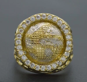 Real 10K Yellow Solid Gold Men's World Globe Map Ring  20 mm ALL Sizes 6.3 Gr - Picture 1 of 5
