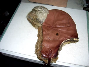 Mad Bomber Brown Leather & Rabbit Fur Trapper Hat With Ear Flaps (L) - Picture 1 of 8