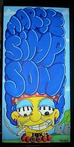 12 x 24  gallery wrapped Marge Simpson graffiti canvas shortiez ink painting art - Picture 1 of 3