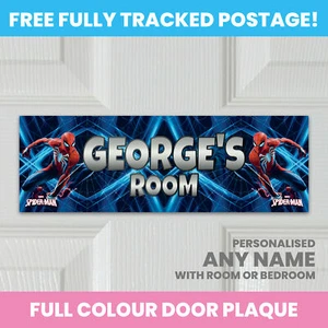 SPIDERMAN PERSONALISED DOOR SIGN PLAQUE KIDS BEDROOM ANY NAME - Picture 1 of 2