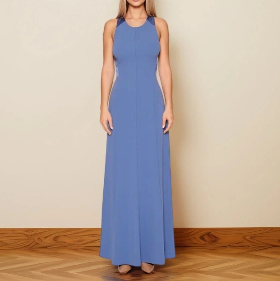 Dkny Womens Cross Back Scuba Crepe Sleeveless Evening Gown Dress Blue Size 2