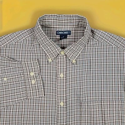 Camisa Cherokee Para Hombre XL Abotonada Manga Larga Marrón Aqua Cuadros Foto 1 de 4