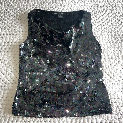 Black Iridescent Sequin Sleeveless Top Size XS Dazzle For Wedding/Holiday Events Foto 1 de 4