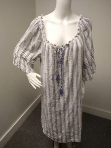 Abito contadino boho Mlle Gabrielle a righe bianco metallizzato scollo con coulisse 3X - Foto 1 di 8