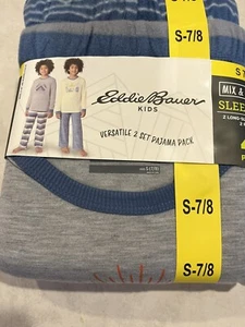 Eddie Bauer Boys' 4-piece Pajama Set Multi Blues  Size-S (7-8) NWT - Picture 1 of 6