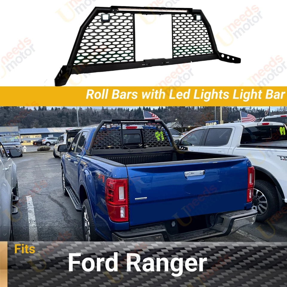For Ford Ranger 2019- 23 Truck LED Reinforced Steel Roll Bar Headache Chase Rack - Image 1 of 4