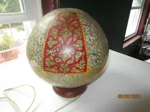 Vintage Round Leather Globe Boho Moroccan Lamp Shade & Base Non Working - Picture 1 of 12