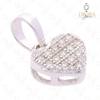 Dije de corazón de oro blanco de 10 quilates - Colgante de amor con tachuelas de diamantes reales - Certificado EGL Foto 1 de 4