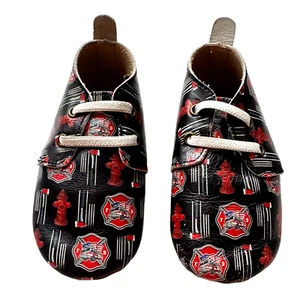 Monkey Feet Leather Red Firetruck Moccasins Baby Toddler Shoes 12-18 Months - Picture 1 of 6