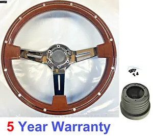 WOODEN STEERING WHEEL AND BOSS KIT FITS VW T5 TRANSPORTER CADDY 2K GOLF MK4 5 6 - Picture 1 of 8
