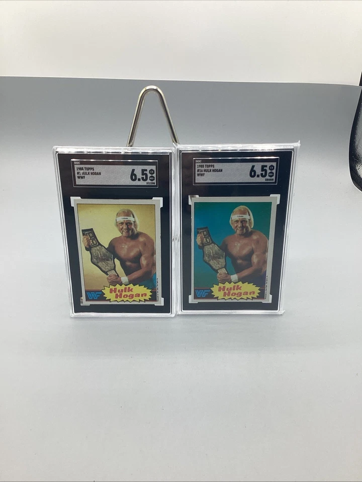 (2) Lote de tarjetas de novato Topps Hulk Hogan 1985 SGC 6,5 #1 y #16 WWF lucha libre Foto 1 de 4