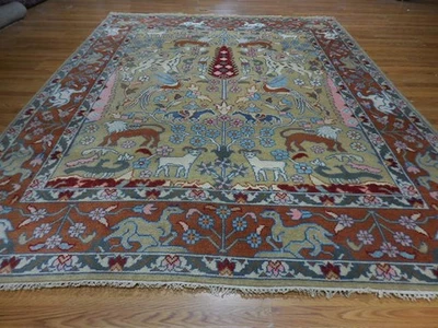 Alfombra turca Oushak, (árbol de la vida) alfombra pájaro león, alfombra bohemia hecha a mano, 8x10 pies Foto 1 de 4