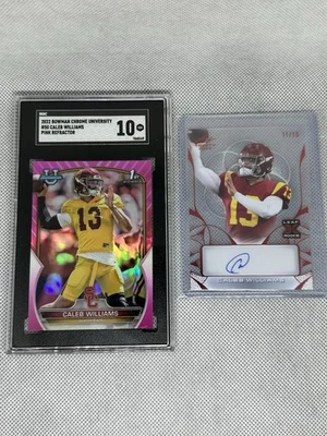 2022 Bowman Chrome Caleb Williams refrator rosa (RC) + 2024 folha AUTO/15 transparente - Imagem 1 de 4