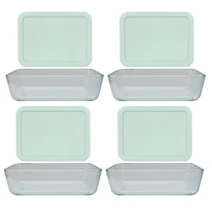 Platos de vidrio Pyrex (4) 7210 de 3 tazas y (4) tapas acuáticas fangosas 7210 piezas - Imagen 1 de 6