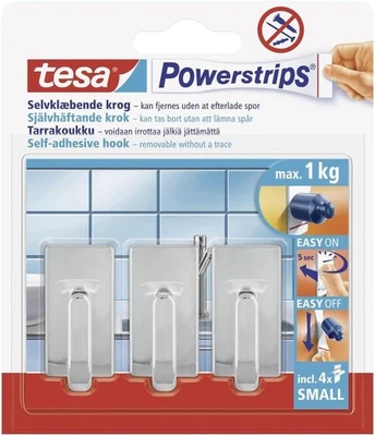 Tesa Powerstrips Haken Small Classic - Selbstklebender Wandhaken für Glas