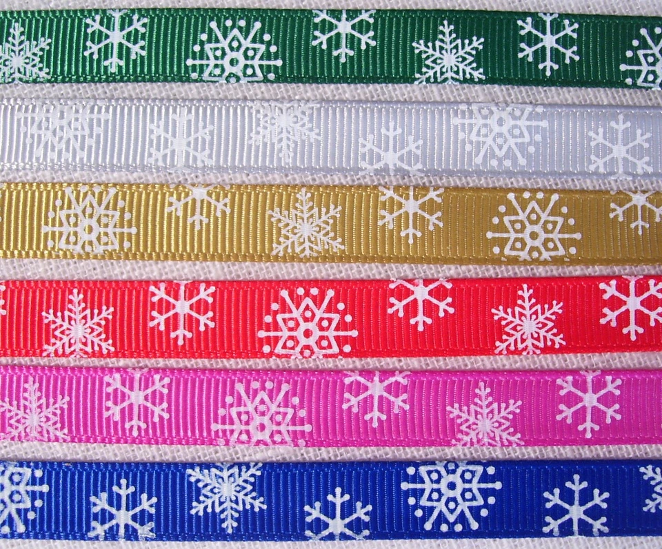 NOËL ÉTOILES de NEIGE ** 10 mm ** RUBAN GROS GRAIN - au choix vendu au mètre - Image 1 of 1