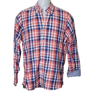 J McLaughlin Hemd Herren Small Trim Fit Knopfleiste rot blau kariert Baumwolle - Bild 1 von 10
