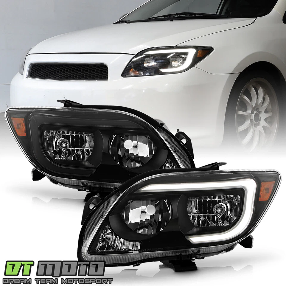For 2005 2006 2007 Scion tC LED Tube Black Headlights Headlamps Pair Left+Right - Image 1 of 4