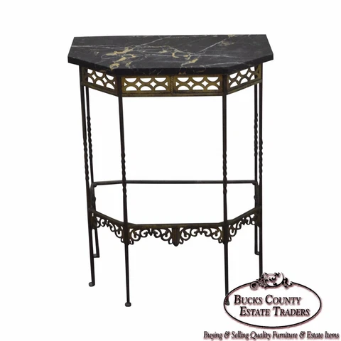 1930s Bronze & Iron Marble Top Console w/ Mirror (possible Oscar Bach) Cover