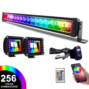 32" Inch LED LIGHT BAR COMBO RGB Halo Ring Strobe APP Contorl w/4" RGB Pods - Picture 1 of 8