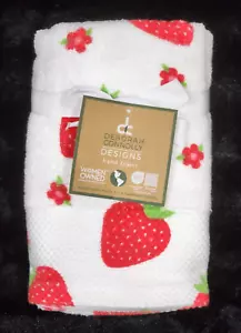 Deborah Connolly 2pc Red White Strawberry Hand Towels Floral Berries 16 x 28 NEW - Picture 1 of 7
