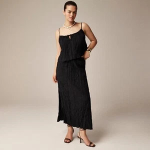 NEU J Crew Damen Schlitz federleicht Crinkle Midirock natur schwarz M L Neu mit Etikett - Bild 1 von 18