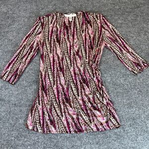 Diane Von Furstenberg MATERNITY Shirt Womens Large Brown Silk Wrap Front DVF L