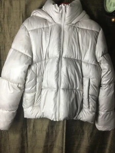 H&M Women Sz M Beige Hooded Puffer Jacket - Picture 1 of 11