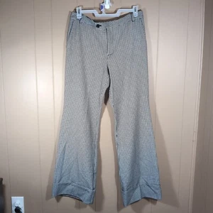 Maeve Anthropologie Wide Leg Pants Women's 14 T Houndstooth Black White Academia - Picture 1 of 10